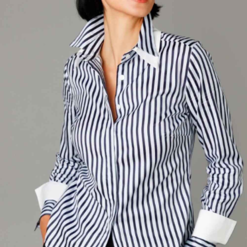 Brooks Brothers Cotton Fitted Stretch Striped Dress Shirt Size 8